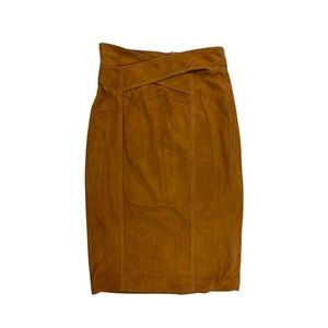 Carolina Herrera Mid Length High Waist Pencil Skirt • Cognac Lamb Suede